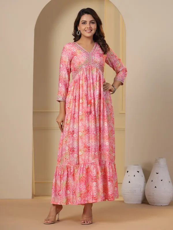 Trendy pink printed long kurti