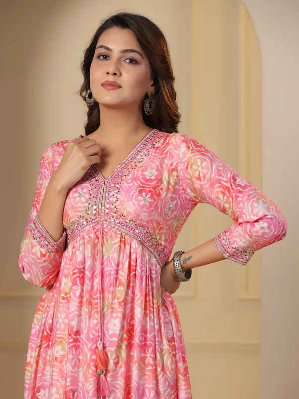 Trendy pink printed long kurti