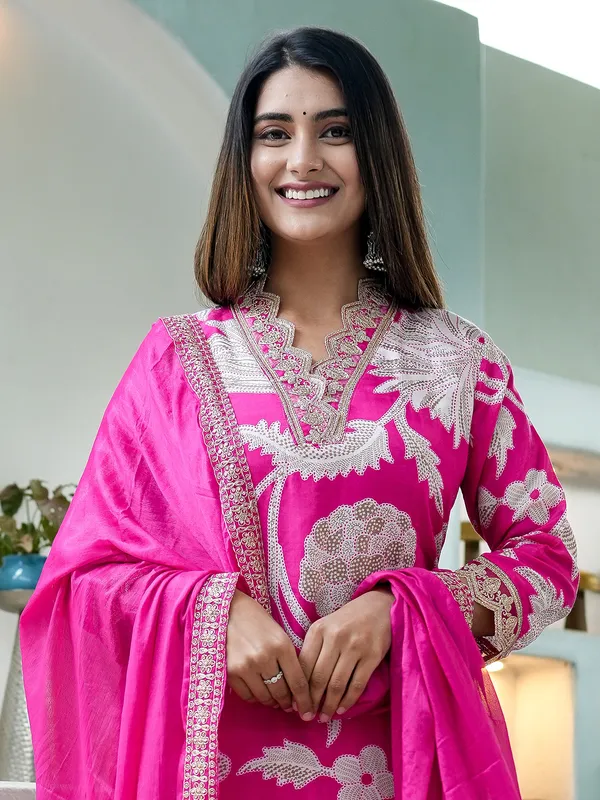 Trendy pink silk sharara suit
