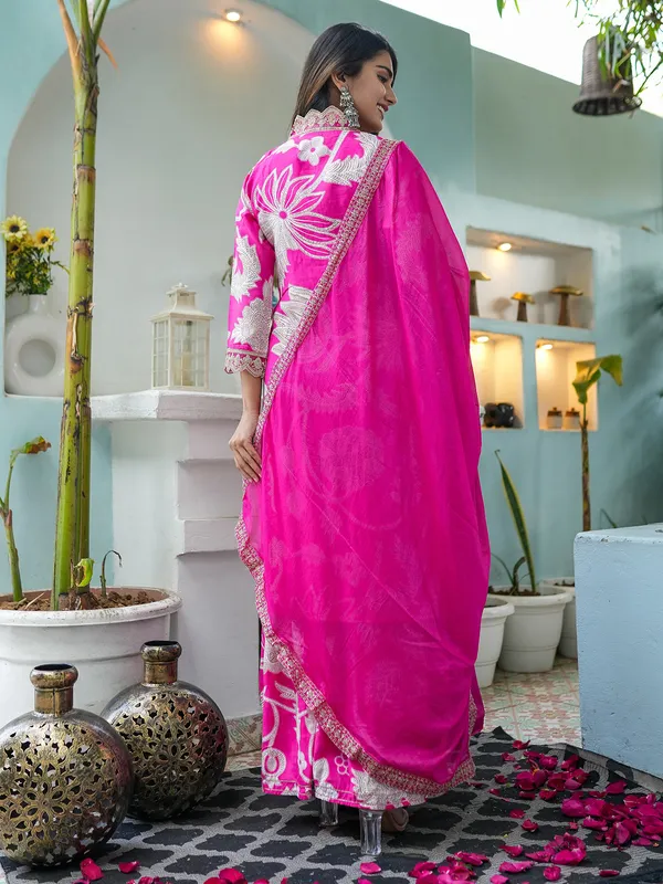 Trendy pink silk sharara suit