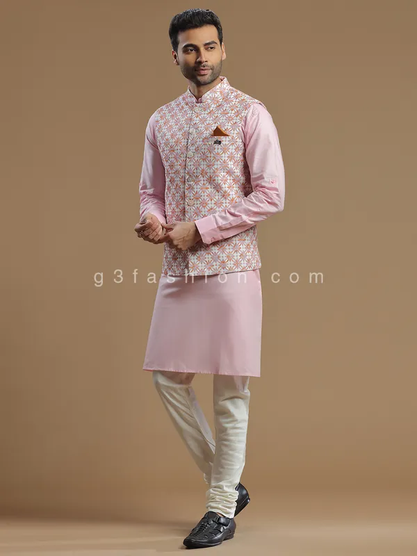 Trendy pink silk waistcoat set for wedding