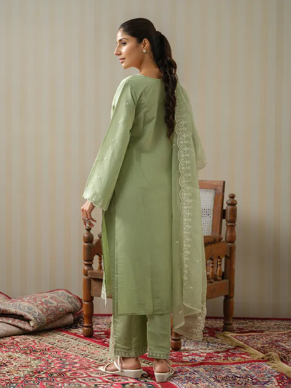 Trendy pista green cotton kurti set