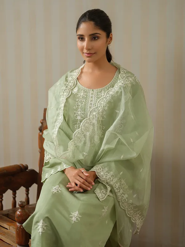 Trendy pista green cotton kurti set