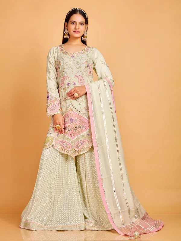 Trendy pista green georgette sharara suit