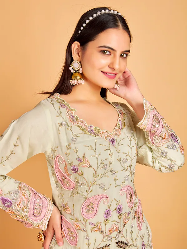 Trendy pista green georgette sharara suit