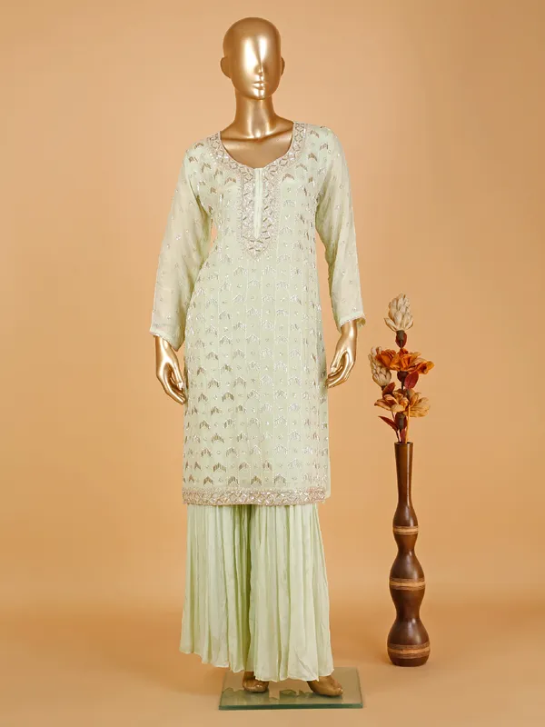 Trendy pista green sharara suit for wedding