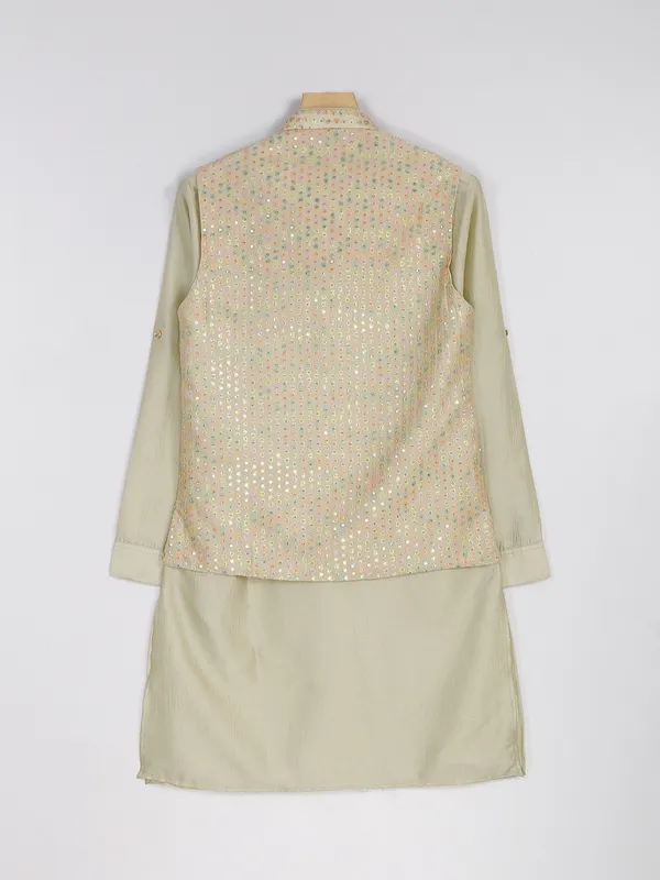 Trendy pista green silk wedding waistcoat set
