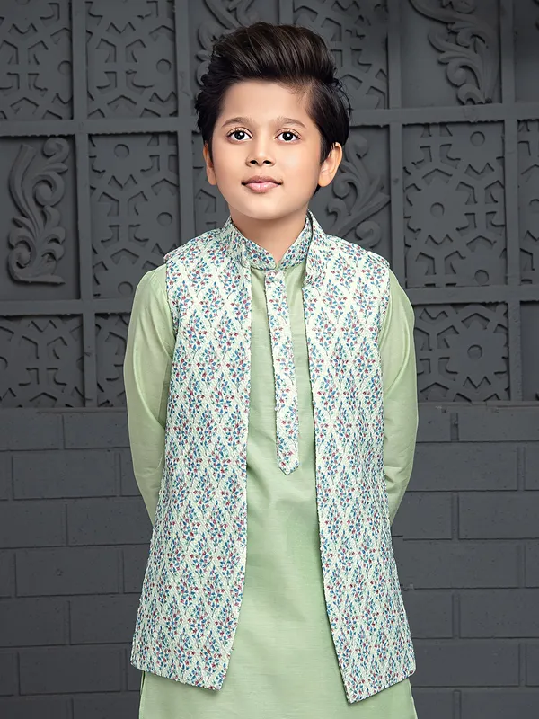 Trendy pista green waistcoat set in silk