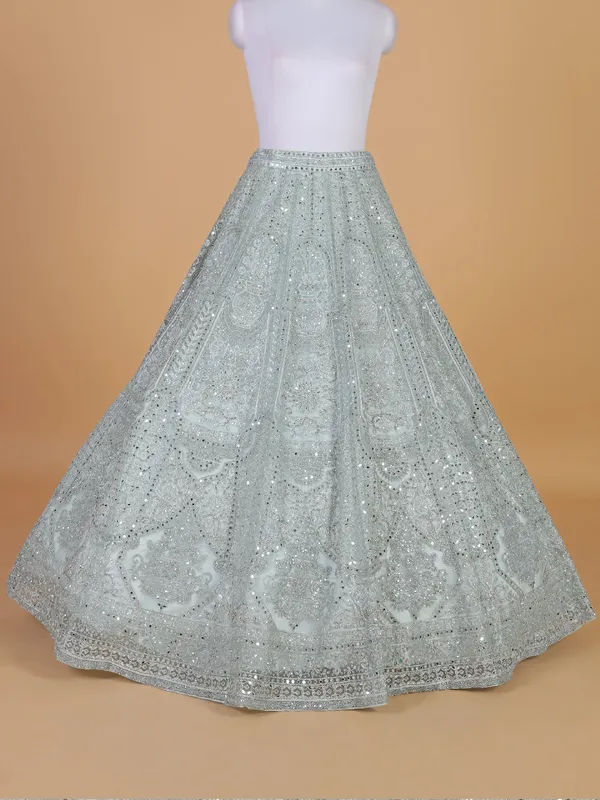 Trendy powder blue net lehenga choli for wedding