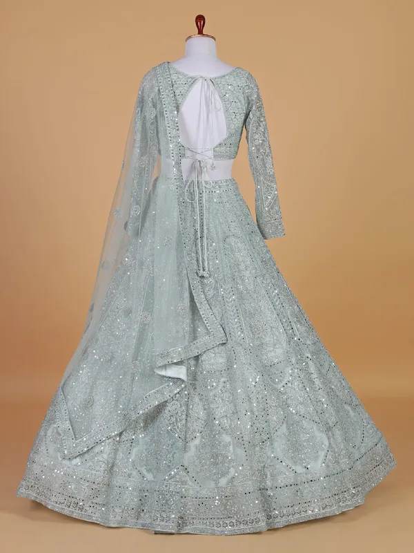 Trendy powder blue net lehenga choli for wedding