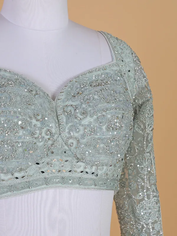 Trendy powder blue net lehenga choli for wedding