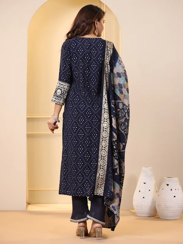 Trendy printed cotton navy kurti set