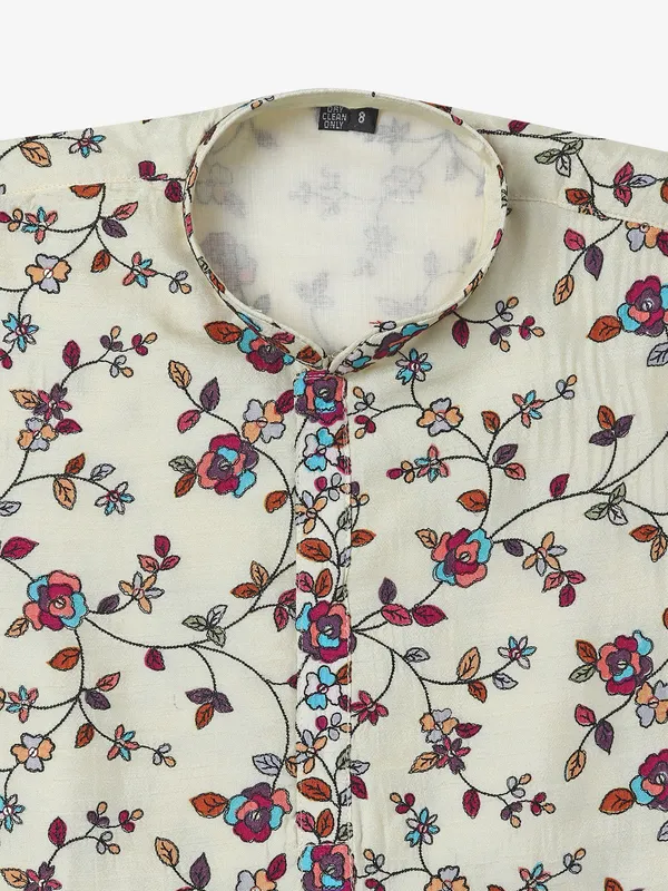 Trendy printed cream cotton kurta suit