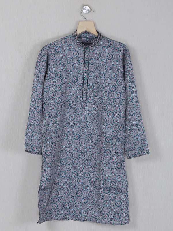 Trendy printed green cotton kurta suit