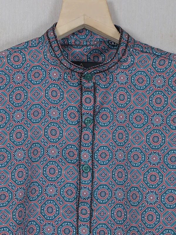 Trendy printed green cotton kurta suit