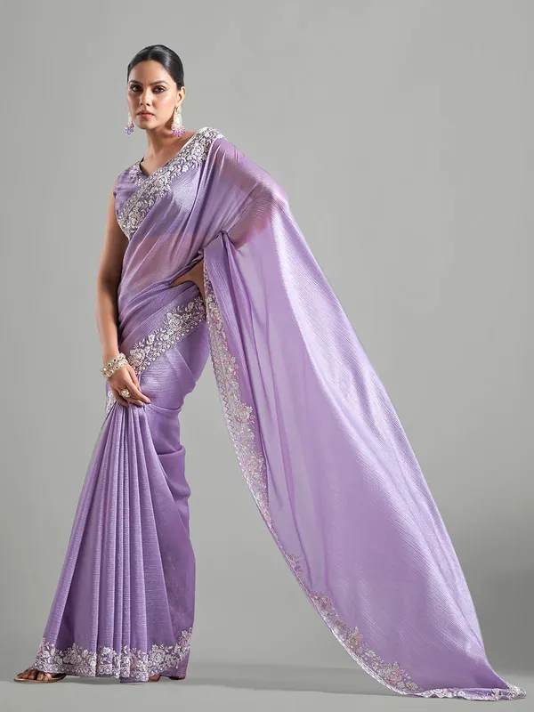 Trendy purple chiffon saree for party wear