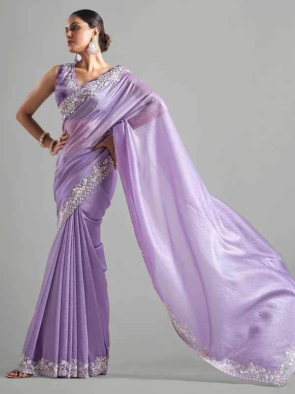 Trendy purple chiffon saree for party wear