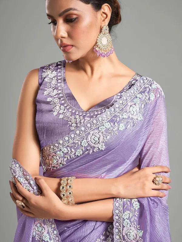 Trendy purple chiffon saree for party wear