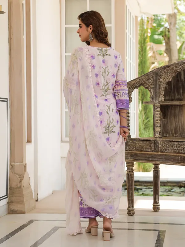 Trendy purple cotton printed kurti set