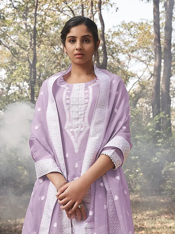 Trendy purple cotton silk kurti set