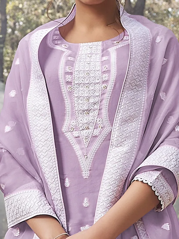 Trendy purple cotton silk kurti set