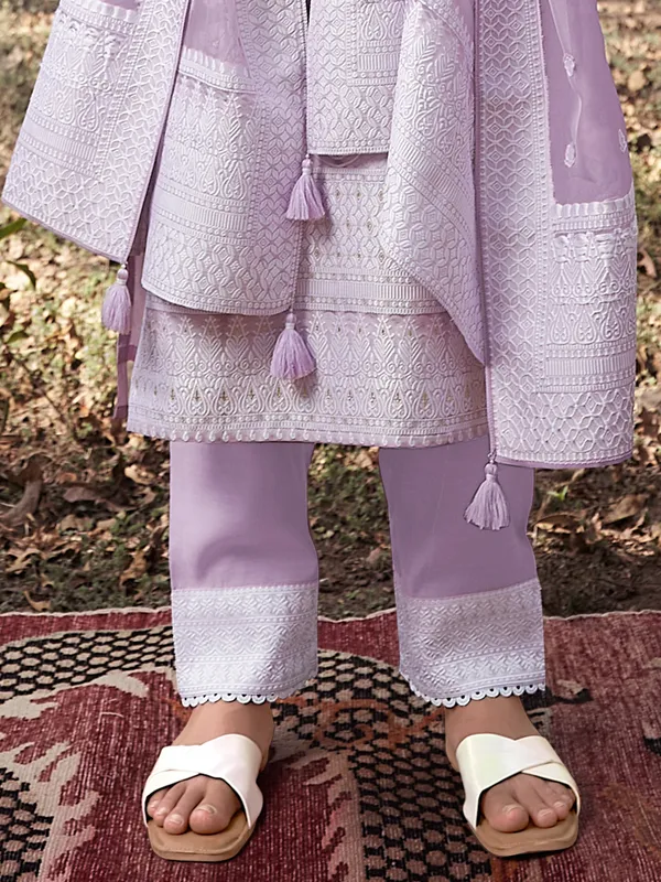 Trendy purple cotton silk kurti set