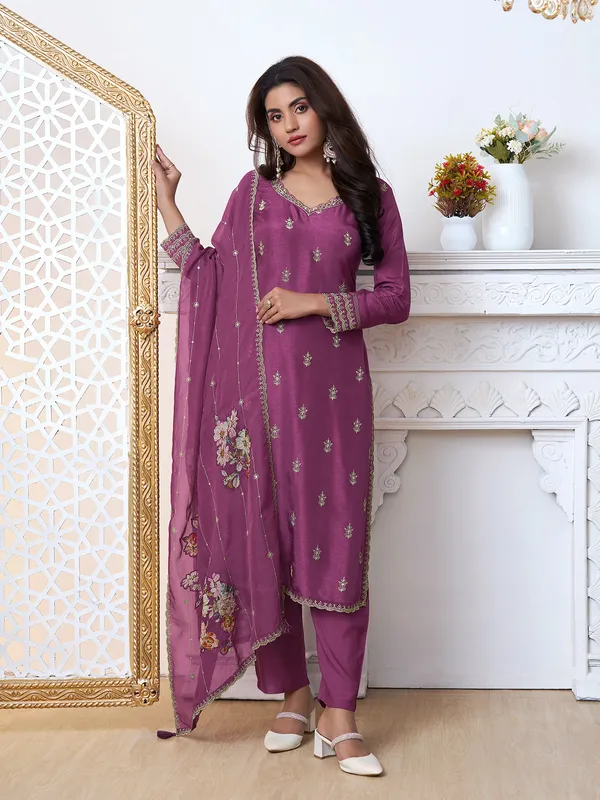 Trendy purple cotton silk salwar suit