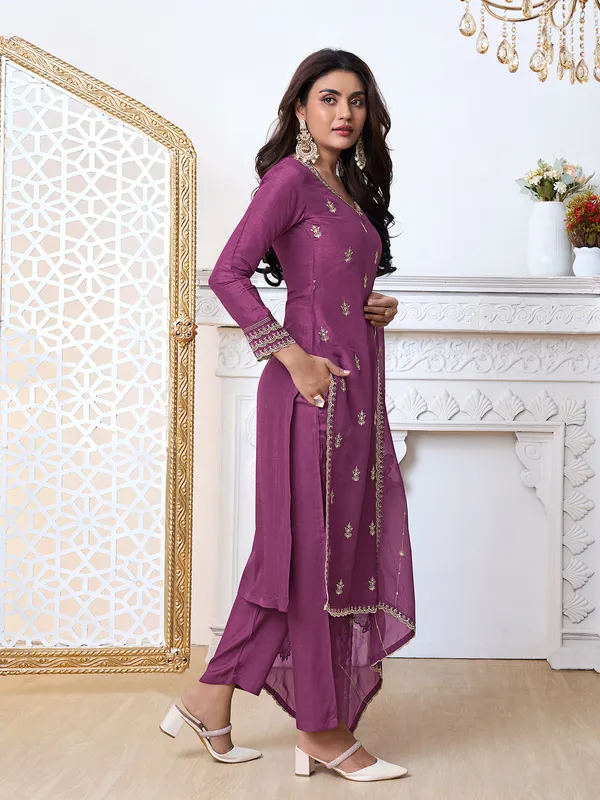 Trendy purple cotton silk salwar suit