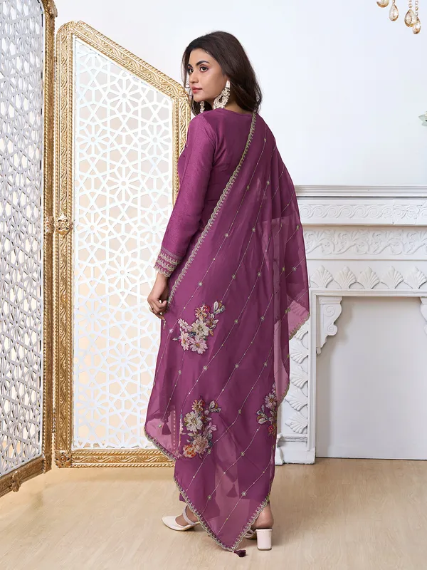 Trendy purple cotton silk salwar suit