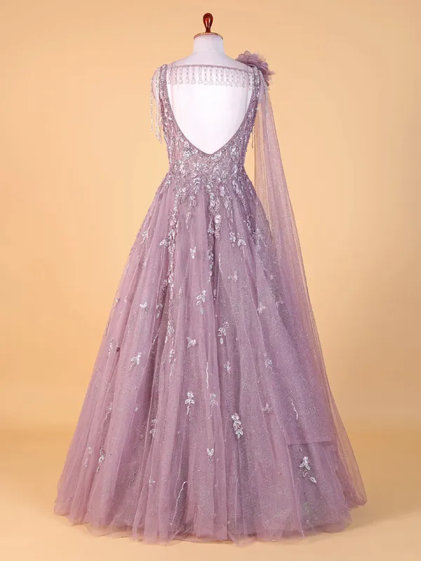 Trendy purple designer gown