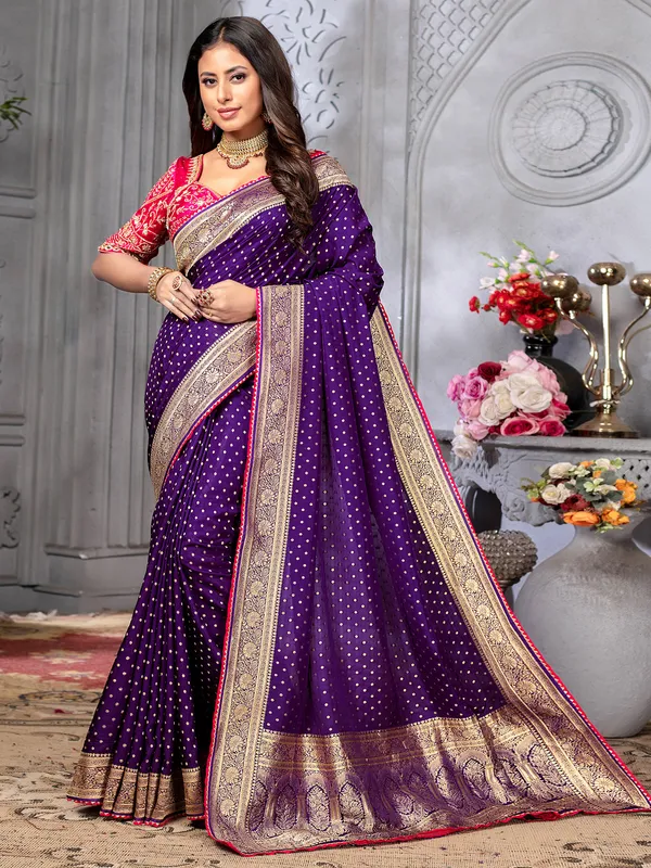 Trendy purple dola silk saree
