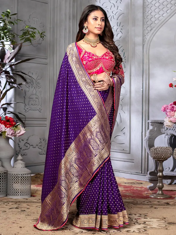Trendy purple dola silk saree