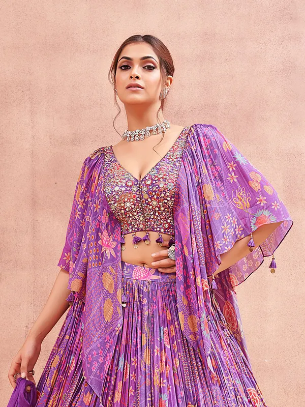 Trendy purple lehenga choli in silk