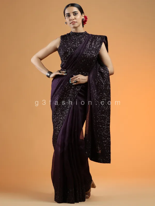 Trendy purple organza saree for party events