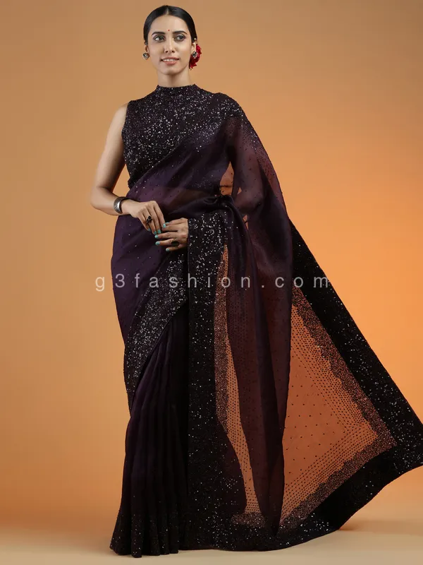 Trendy purple organza saree for party events