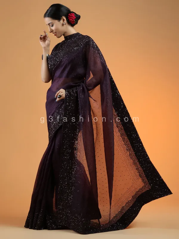Trendy purple organza saree for party events