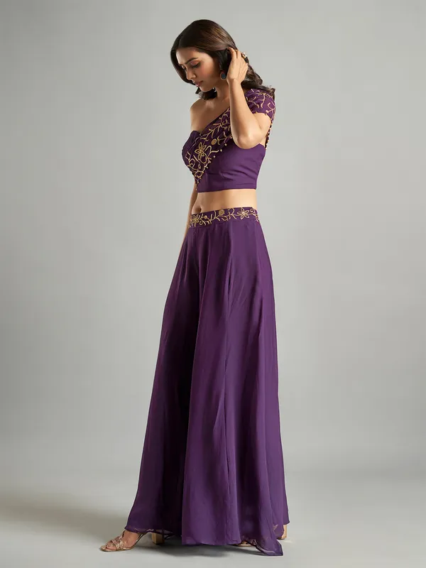 Trendy purple palazzo salwar suit in georgette