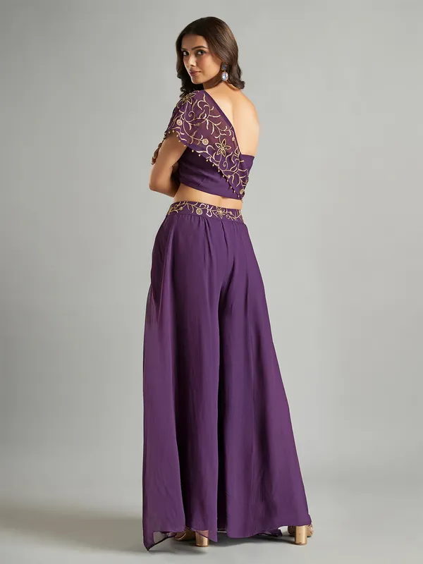 Trendy purple palazzo salwar suit in georgette