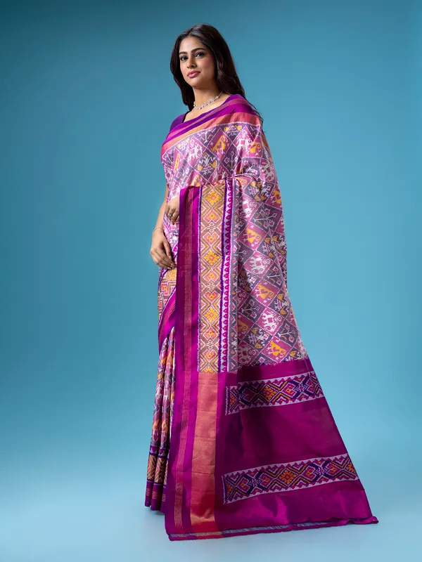 Trendy purple patola printed saree