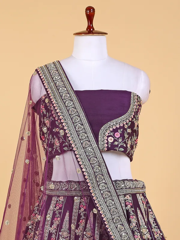 Trendy purple raw silk unstitched lehenga choli