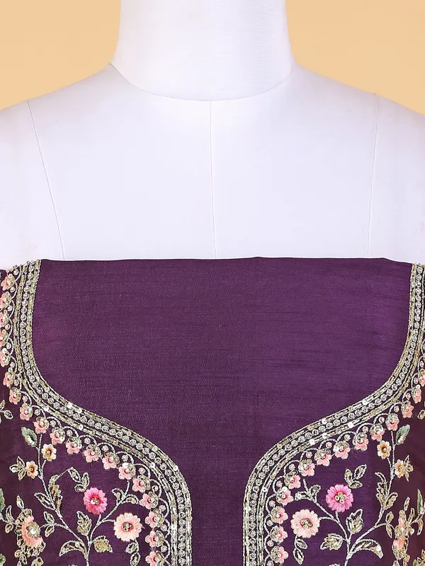 Trendy purple raw silk unstitched lehenga choli