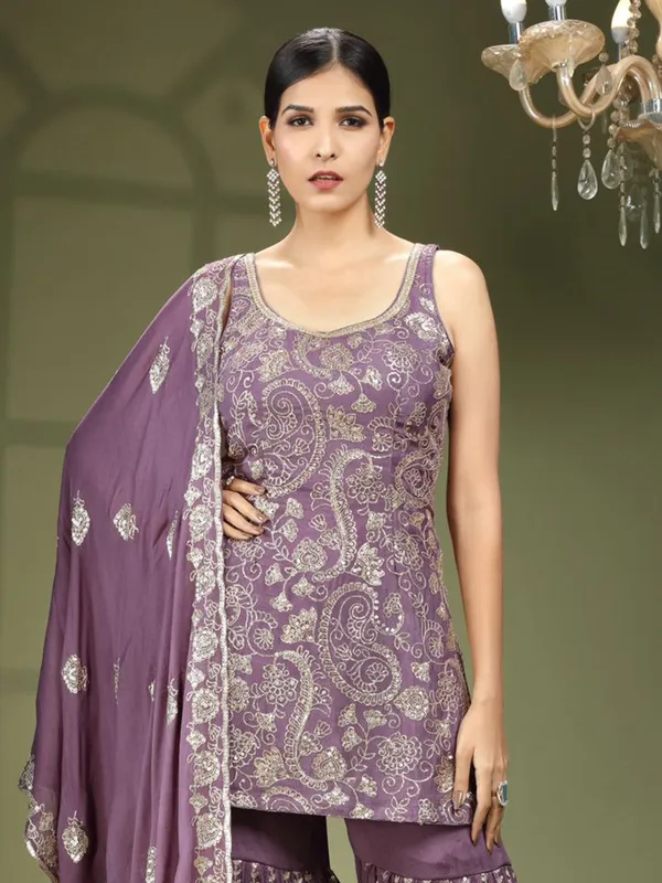 Trendy purple sharara suit for wedding