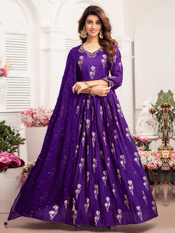 Trendy purple silk anarkali suit