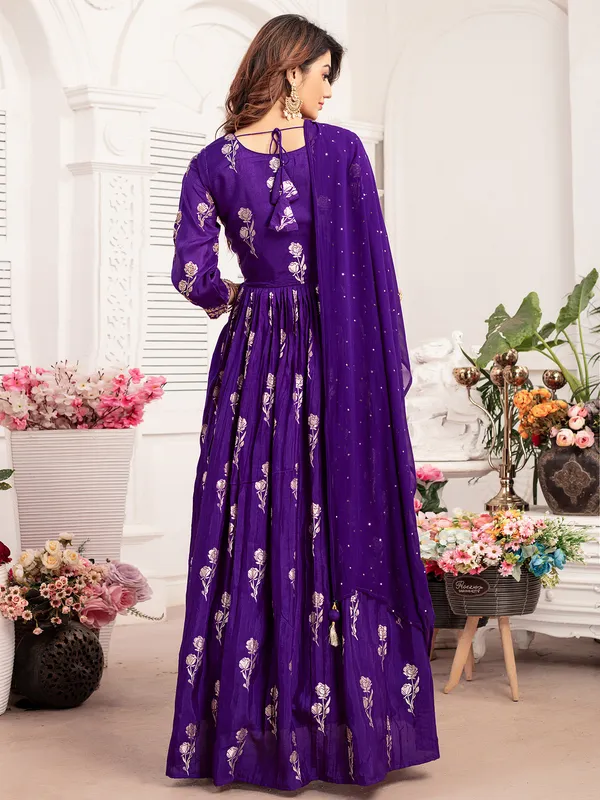 Trendy purple silk anarkali suit