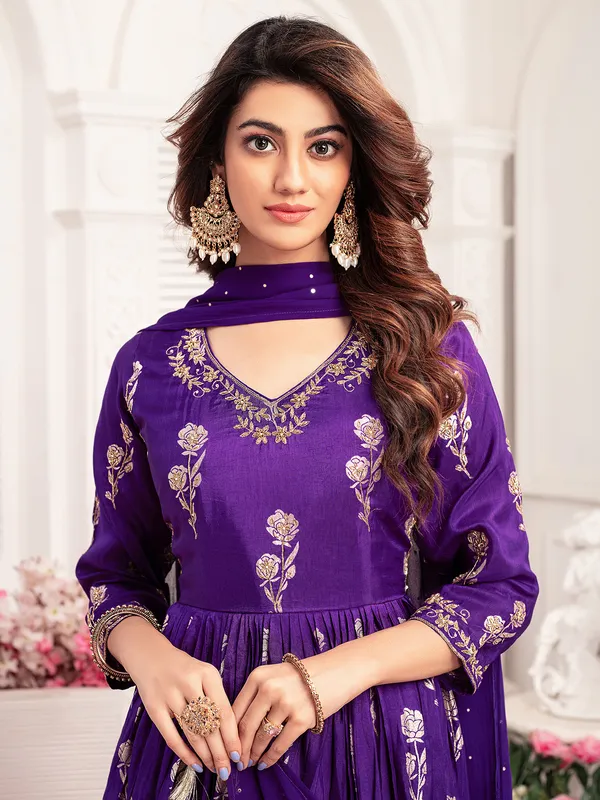 Trendy purple silk anarkali suit