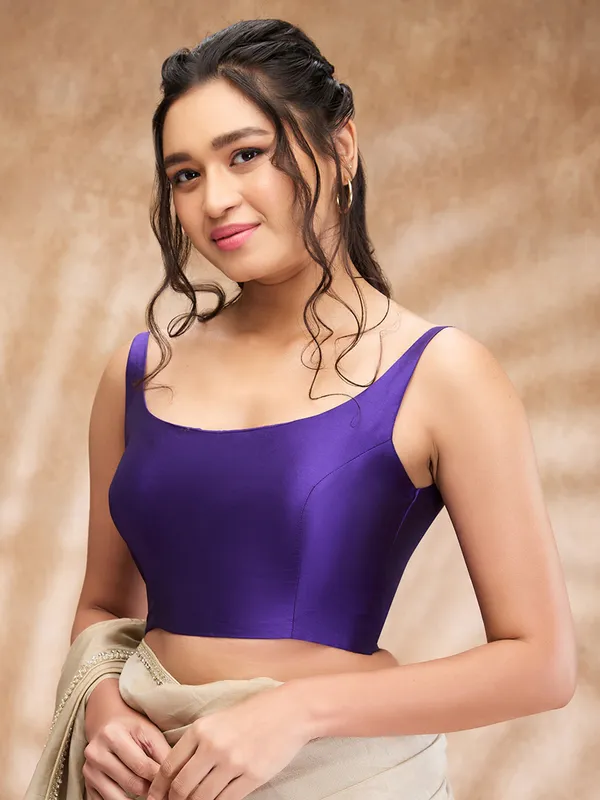 Trendy purple silk plain blouse