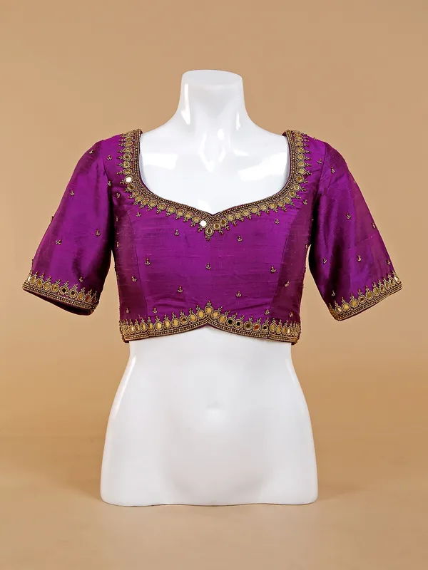 Trendy purple silk ready made blouse