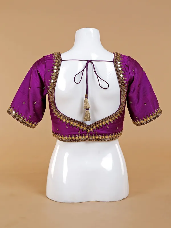 Trendy purple silk ready made blouse