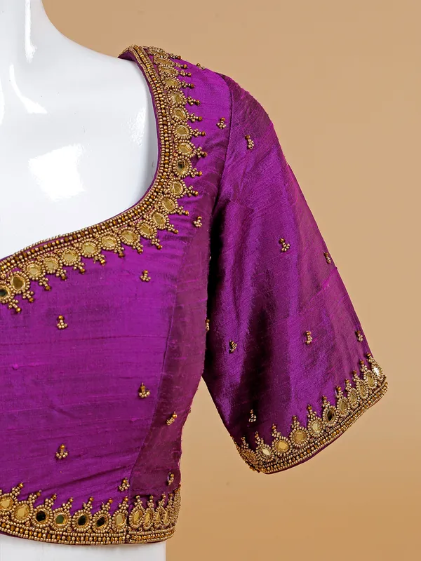 Trendy purple silk ready made blouse