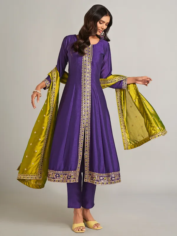 Trendy purple silk salwar suit for wedding